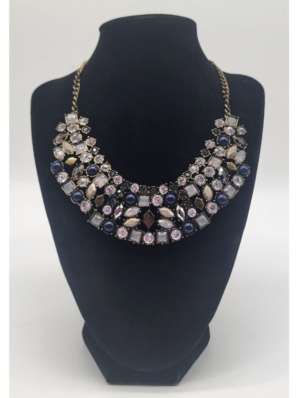 Premier Designs Material Girl Bronze Gray Navy Statement Collar Necklace Glam